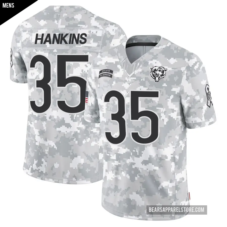 Men's Chicago Bears ＃35 Deion Hankins Arctic Camo Limited 2024 Salute to Service Jersey