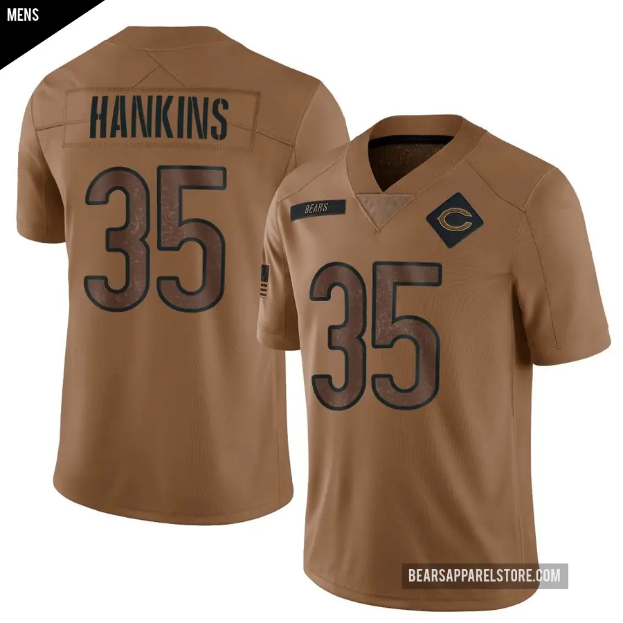 Men's Chicago Bears ＃35 Deion Hankins Brown Limited 2023 Salute To Service Jersey