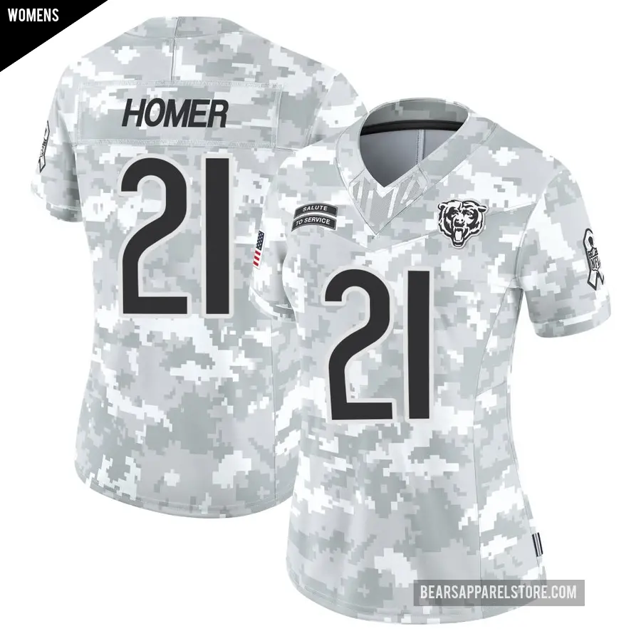Women's Chicago Bears ＃21 Travis Homer Arctic Camo Limited 2024 Salute to Service Jersey