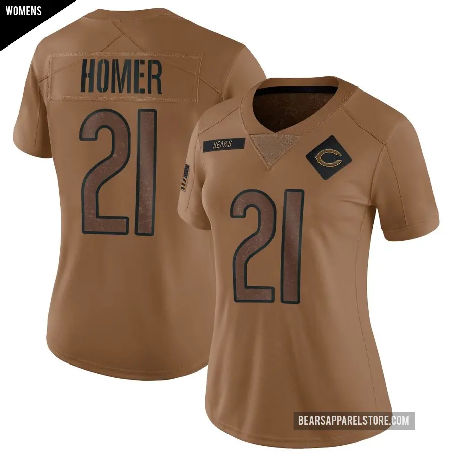 Women's Chicago Bears ＃21 Travis Homer Brown Limited 2023 Salute To Service Jersey
