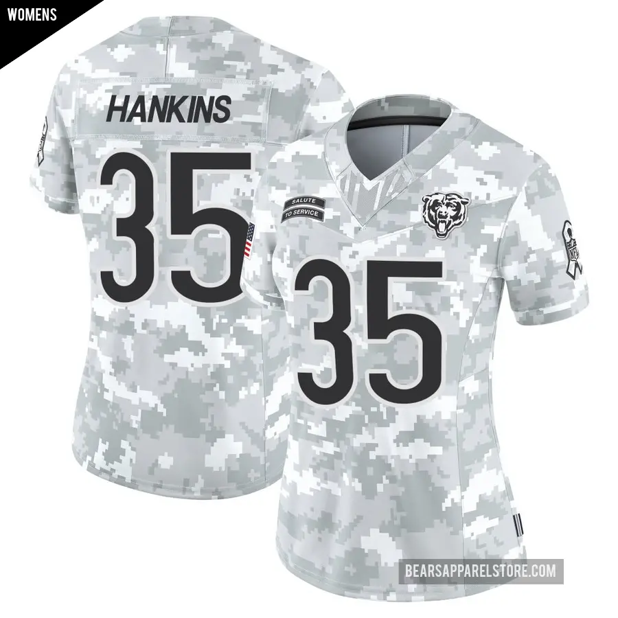 Women's Chicago Bears ＃35 Deion Hankins Arctic Camo Limited 2024 Salute to Service Jersey