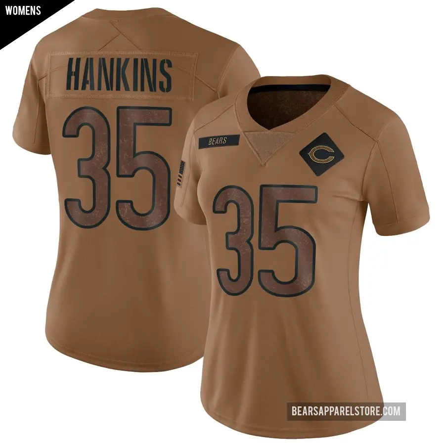 Women's Chicago Bears ＃35 Deion Hankins Brown Limited 2023 Salute To Service Jersey