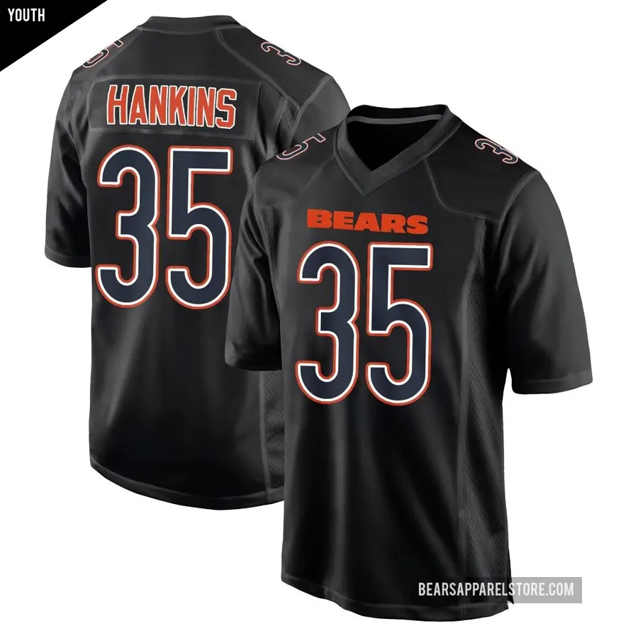 Youth Chicago Bears ＃35 Deion Hankins Black Game Carbon Fashion Jersey