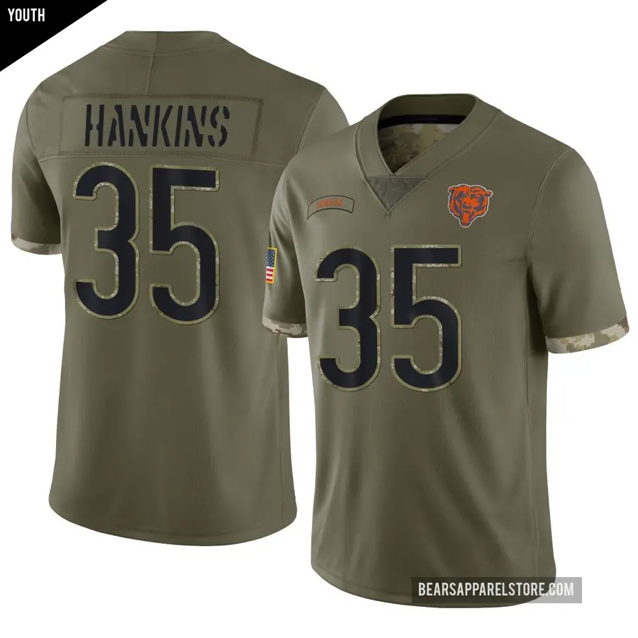 Youth Chicago Bears ＃35 Deion Hankins Olive Limited 2022 Salute To Service Jersey
